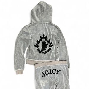 Juicy Couture Vintage Gray Velour Tracksuit with Pink Label